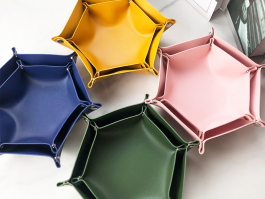Hexagonal leather storage box