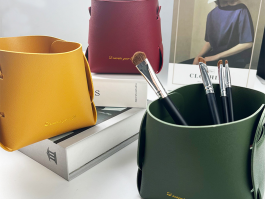 Leather storage bucket